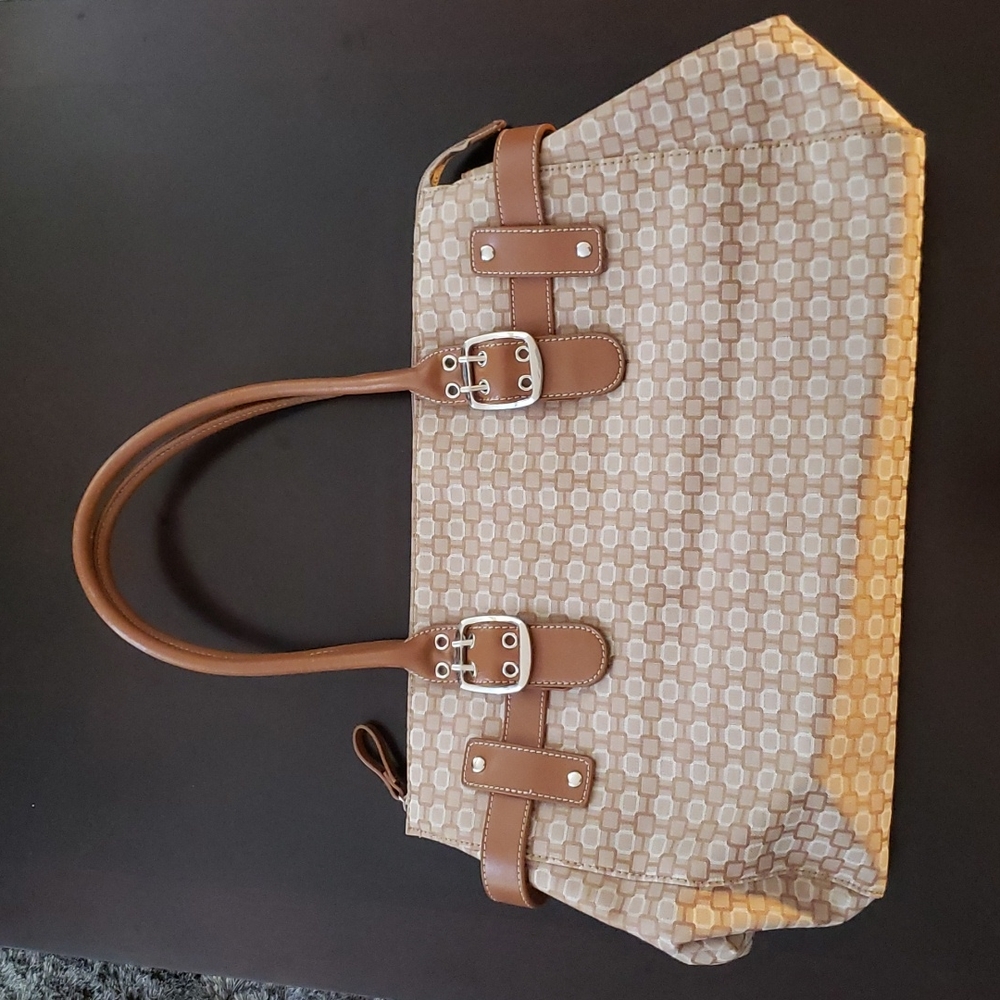 Nine West Large Canvas / Laptop Bag with Faux Leather Handles and Trim